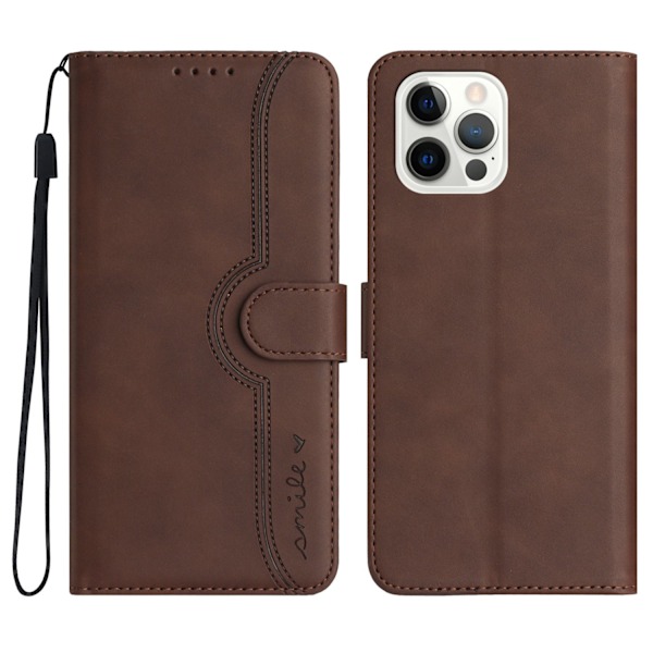 Etui til iPhone 14 Pro Max brun smiley ansigt præget flip kort slot