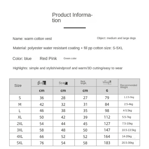 Kæledyrstøj efterår vinter bomuld fortykket stort hundetøj termisk bomuldspolstret Blue 3XL