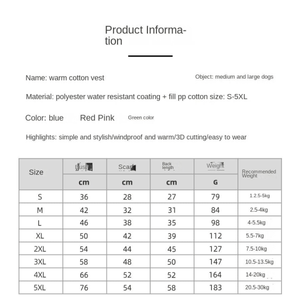 Lemmikkien vaatteet Syksy Talvi Puuvilla Paksutettu Iso Koira Vaatteet Thermal Red XL