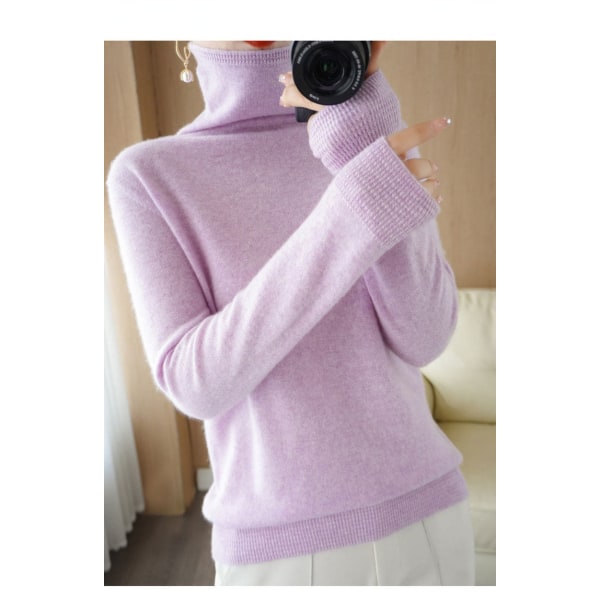 Damestrik efterår vinter sweater luv krave varm og slankende bundskjorte langærmet Purple L