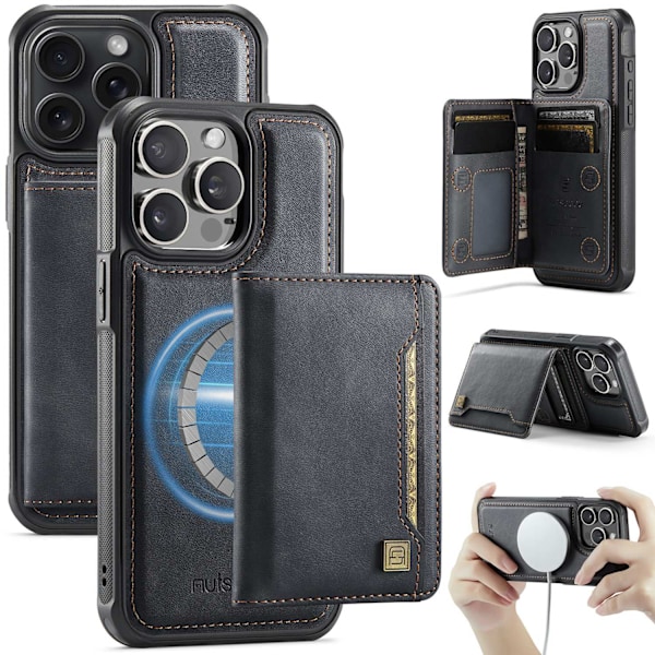 Etui til iPhone 14 Plus A13 svart business delt magnetisk kortholder