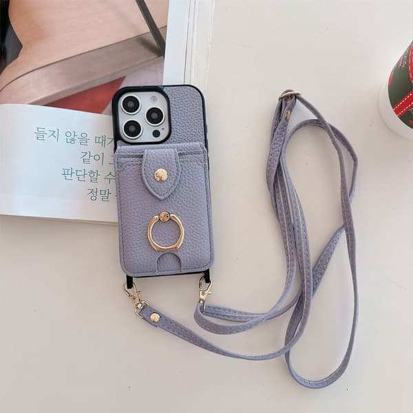 Etui til iPhone 14plus blå lilla crossbody multi-kort ring solid full anti-fall stick