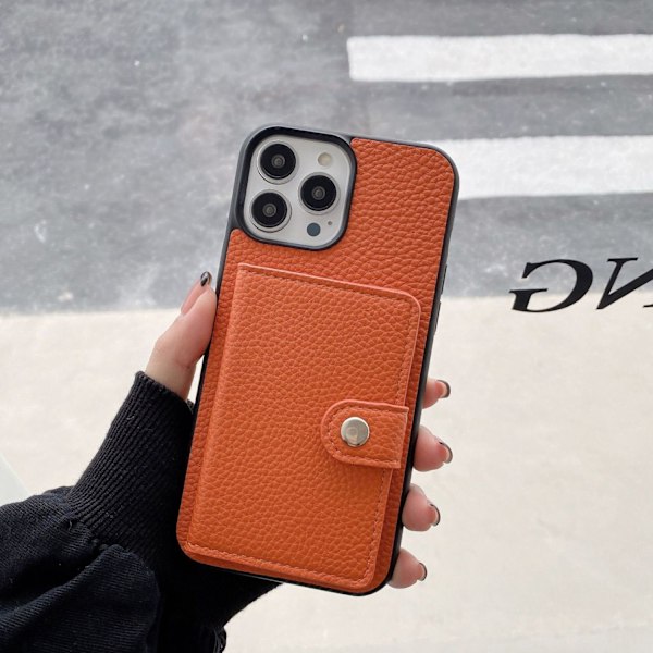 Fodral för iPhone 13pro orange enkel skal crossbody solid korthållare vikbart japanskt läder