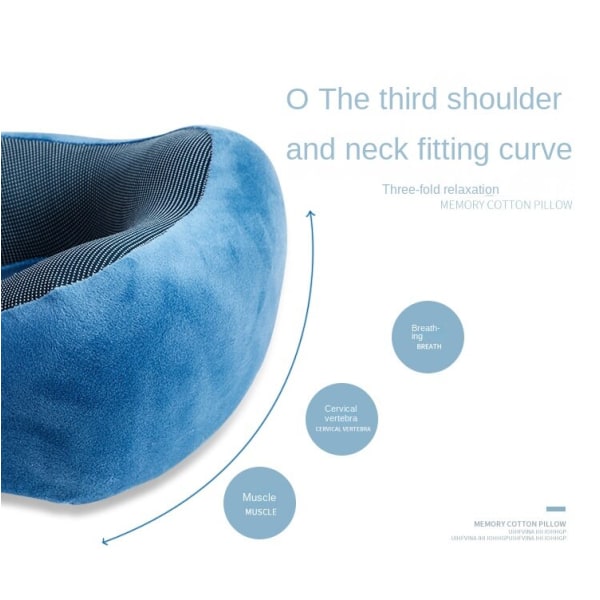 Pehmeä mukava matkatyynyn säilytys kaulatyynyn magneettinen kangas U-muotoinen memory foam Sapphire Blue High density neck pillow