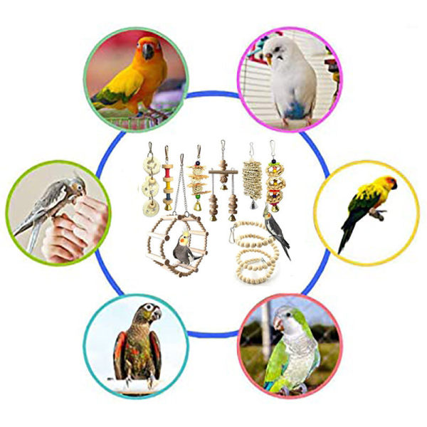 Trygge ikke-giftige fugleleker Primærfarge Parrot Bird Bite Toy Felles sett 8-piece set