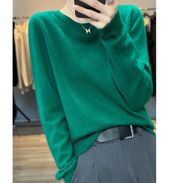 Kvinner strikkeplagg Høst Vinter Genser Crew Neck Inner Base Shirt Horse-Hoof Erme Løs Emerald L