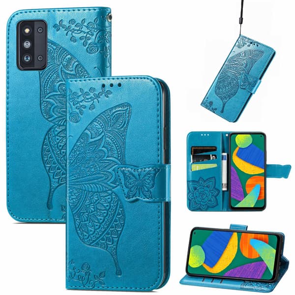 Fodral för Samsung S22 Plus blå Flip präglat kortfack