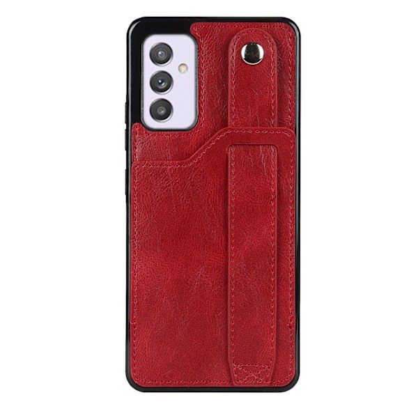 Fodral för iPhone 14 6.1 rött armband läder PU mode korthållare multifunktionell