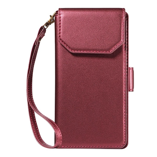 Etui til iPhone 14/13 K multi kortholder pung læder etui rød multi kortholder solidt kort
