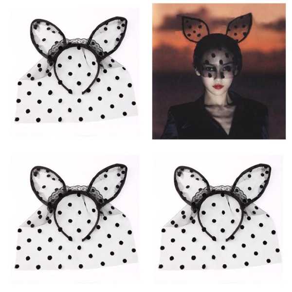 Ny personlig Sexy Big Dot Veil Lace Cat Ears Pannebånd Black