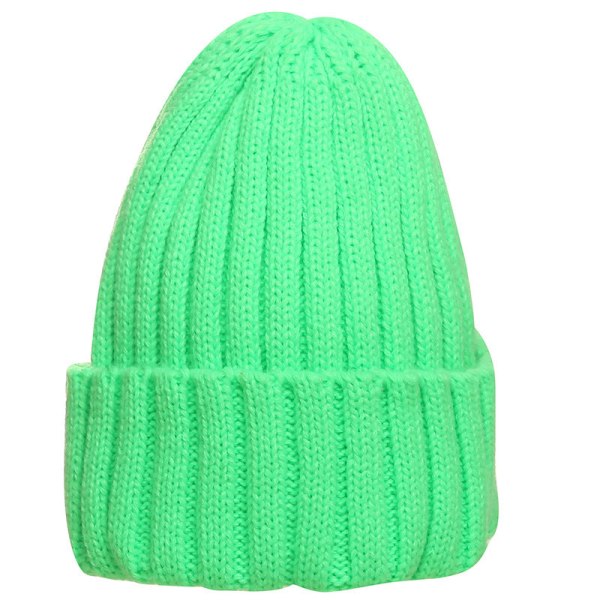 Varme vinterstrikkede huehatte Mode uldhue Tilspidset ørebeskyttelse Ensfarvet unisex Fluorescent Green M