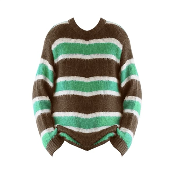 Kvinnor Stickat Höst Vinter Tröja Vintage Kontrastfärg Stripes Pullover All-Matching Top