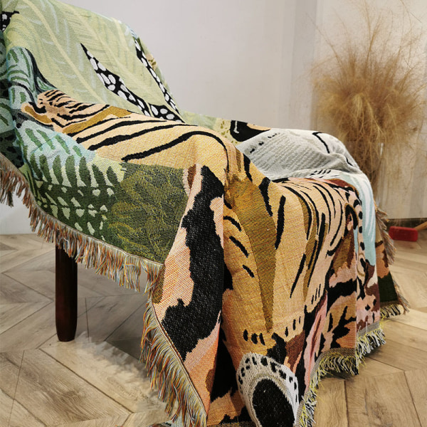 Modernt fritidsliv Garnfärgat cover Etnisk stil sofföverdrag Gobeläng Chenille cover Tyg Khaki 180*230cm