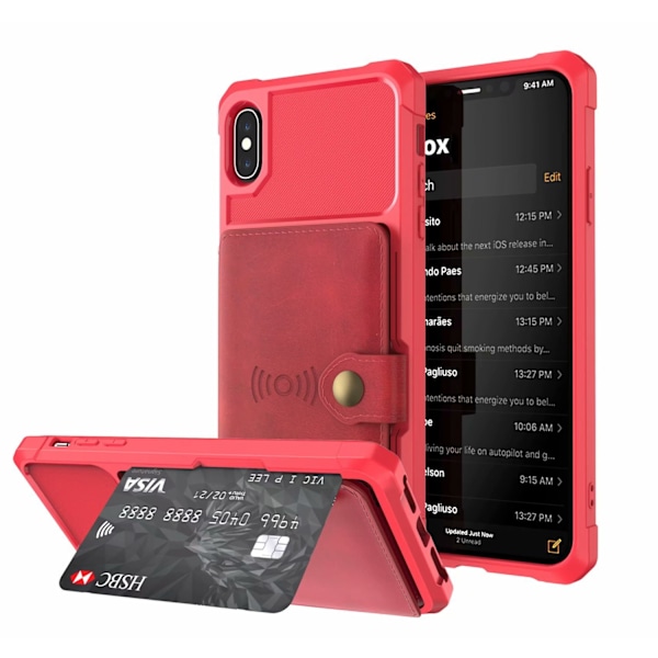 Kotelo iPhone 13 Pro:lle, punainen auto, magneettinen korttipaikka, lompakkopidike