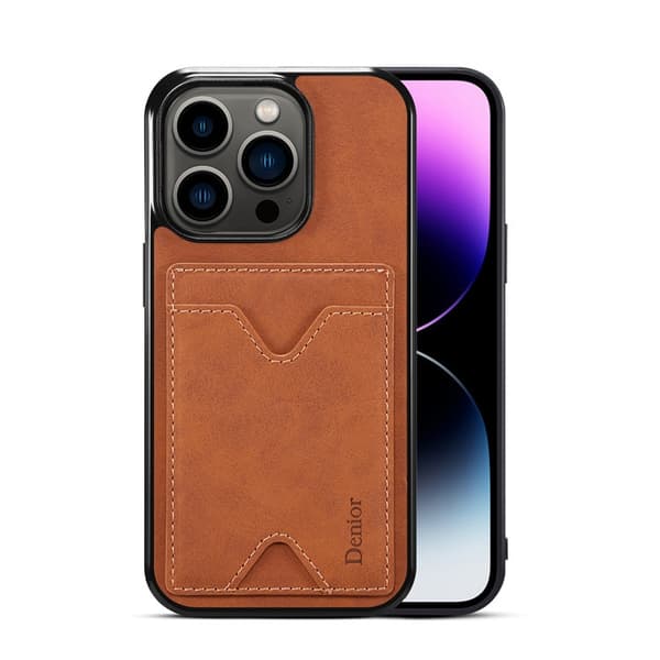 Fodral för iPhone 14 Pro ljusbrunt kortfack full kant anti-fall läder