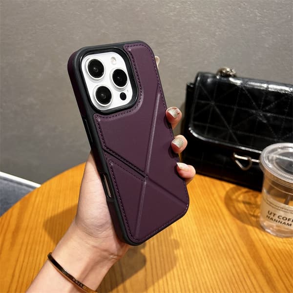 Fodral för iPhone15 SJ7 [vikbart kortfack] mörklila vikbart stativ läderfack mjukt