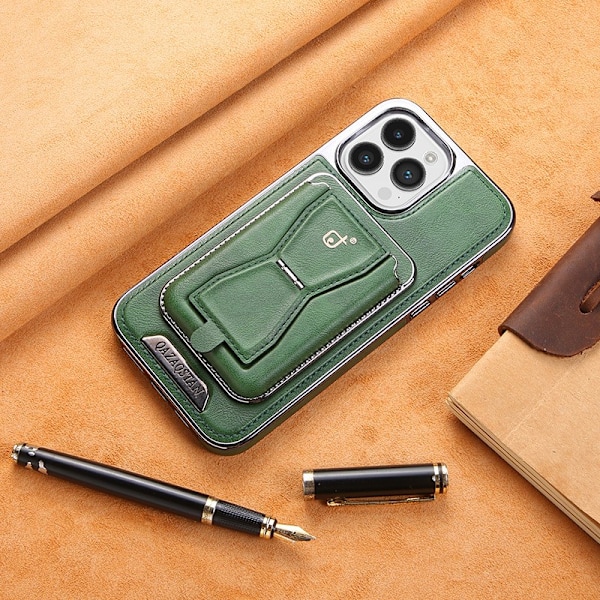Fodral för iPhone15PLUS Cangling Grön Korthållare Magnetiskt Läder Anti-fall