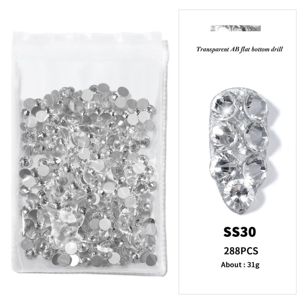 Negledekorationer til Nail Art bundbor gennemsigtig AB Diamant DIY dekorationer Guldbund Sølvbund SS30 White Diamond (6.5)288