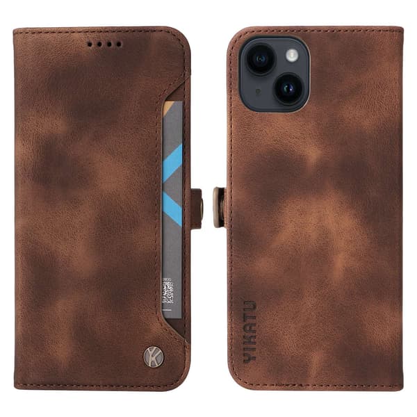 Fodral för iPhone 14max kaffe hudtextur korthållare multi kort plånbok spänne extern