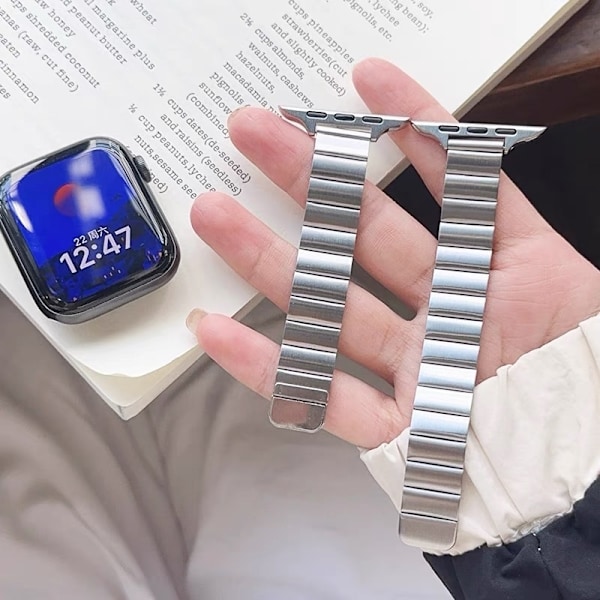 Klockarmband för Apple Watch iWatch S10 46mm uppgraderad magnetisk version - silver