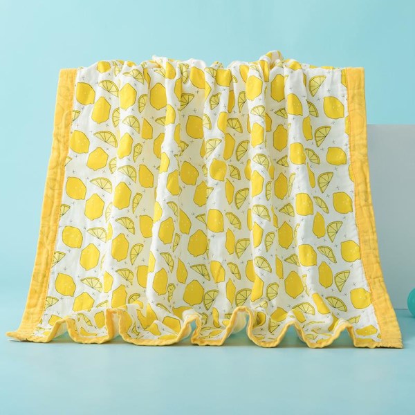 Bomull Baby Gaze Badhandduk Sexlagers Babys Filt Sommar Filt Cover Filt Utskrift Stora barntäcken Wide-brimmed lemon 110*110cm