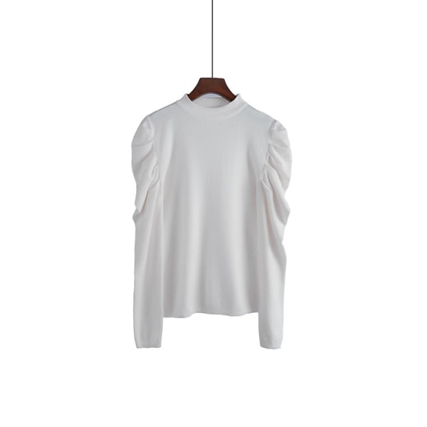 Kvinner strikkeplagg Høst Vinter Genser Slim Fit Plissert Bubble T-skjorte med midtermer White 55*82*62cm