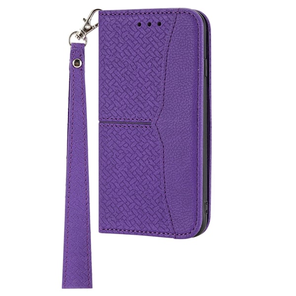 Etui til iPhone 13mini lilla lanyard hudfølelse vævet kortslot flip læder magnetisk syning
