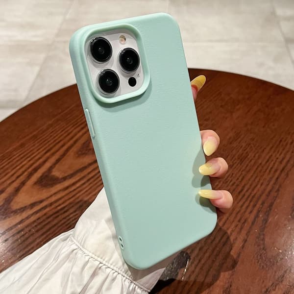 Etui til iPhone 17pro lysecyan ensfarvet lædertekstur blødt