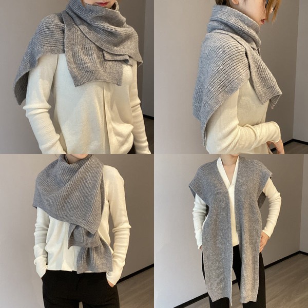 Damstickad Höst Vinter Tröja Liten Sjal Matchande Ytterkläder Luftkonditionerad Scarf Gray