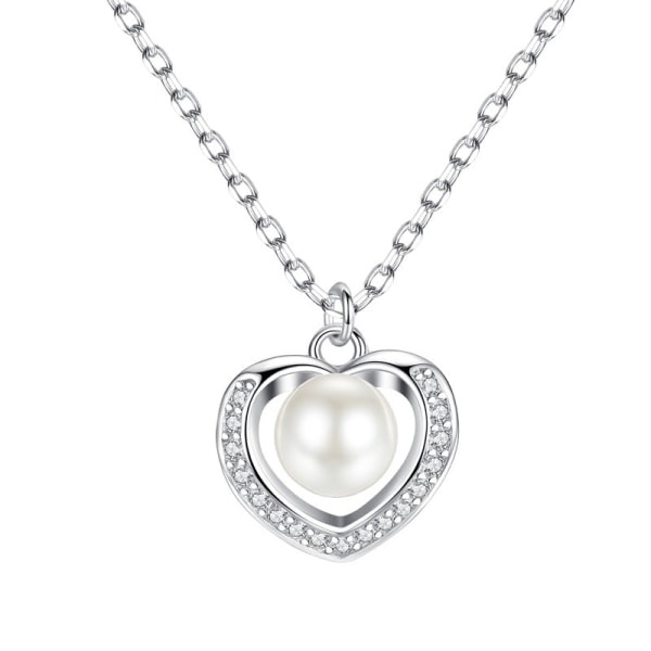 Kvinner halskjede kjede choker anheng smykker jenter gave ferskvann perle hjerte mote Pearl 925 silver