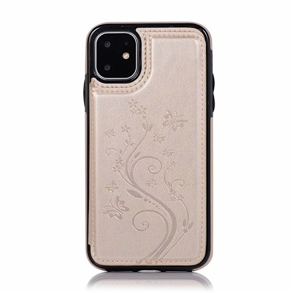 Etui til iPhone 13 Mini Guld Dobbelt Spænde Præget Sommerfugl Læder Etui Dobbelt Stativ Wallet Koreansk