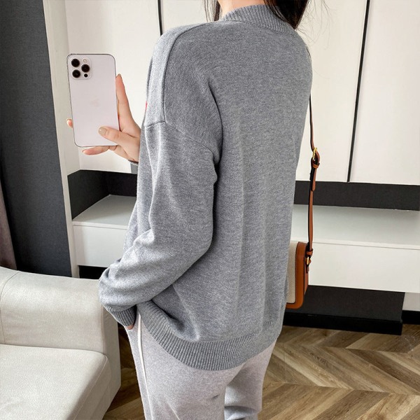 Kvinnor Stickat Höst Vinter Tröja Love Heart en V-ringad Hjärta Broderi Cardigan Jacka Camel XL