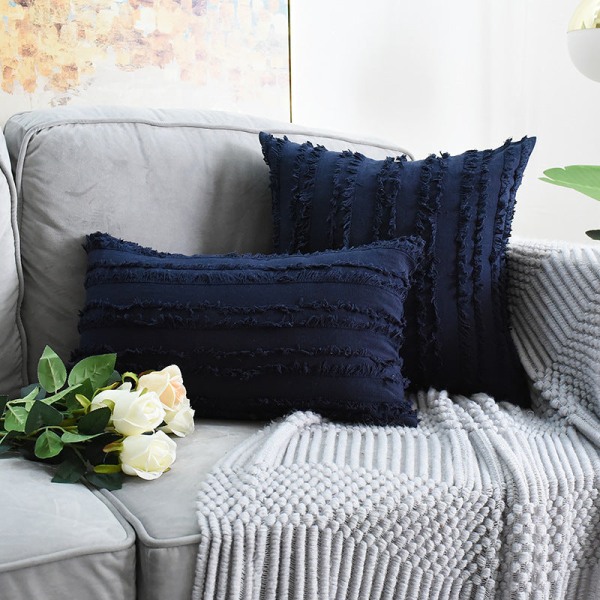 Pudebetræk af bomuld og hør i bøhmisk stil, sofapude med kerne Navy blue 45*45 with core