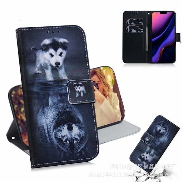 Skal för iPhone 13 varg och hund målad tiger tryck korthållare