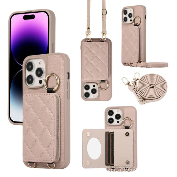 Fodral för iPhone 16 Plus khaki kortfack crossbody plånbok