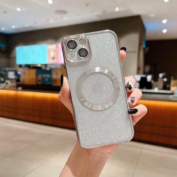 Fodral för iPhone 17 Air Elegant Silver Magnetisk Glitterbelagd Mjuk