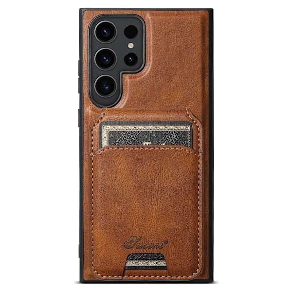 Fodral för iPhone16Plus H15 brun magnetisk korthållare trådlös laddningsställ läder