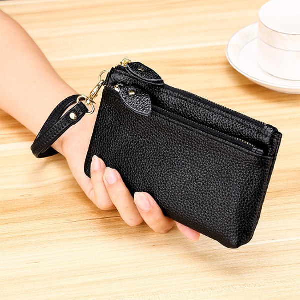 Naisten lompakko kolikkokukkaro Aito nahka Fashion Clutch vetoketjullinen rannelaukku Black short