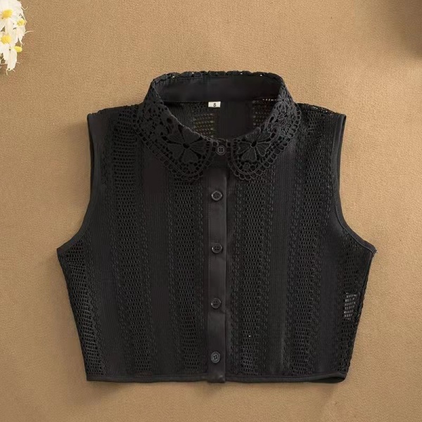 Women girls fake collar Detachable  Sub- Lace Cutout Blouse  Inner Wear Sweater Detachable White KT8854 round neck M