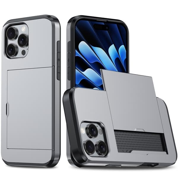 Etui til iPhone 17 Grå Skyve-kortinnlegg Støtsikkert Lommebok Hardt