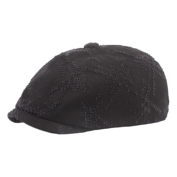 Beretlue åttekantet lue Beret for menn og kvinner Lage gammel revet berethatt Kunstnerisk ungdomsbasker Black M（56-58cm）