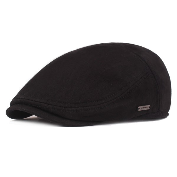 Beret Hat Peaked Cap Herre Fleece-lined Beret Høst og Vinter Tykkede Øreklaffer Lue Middelaldrende og Eldre Peaked Cap Black Adjustable