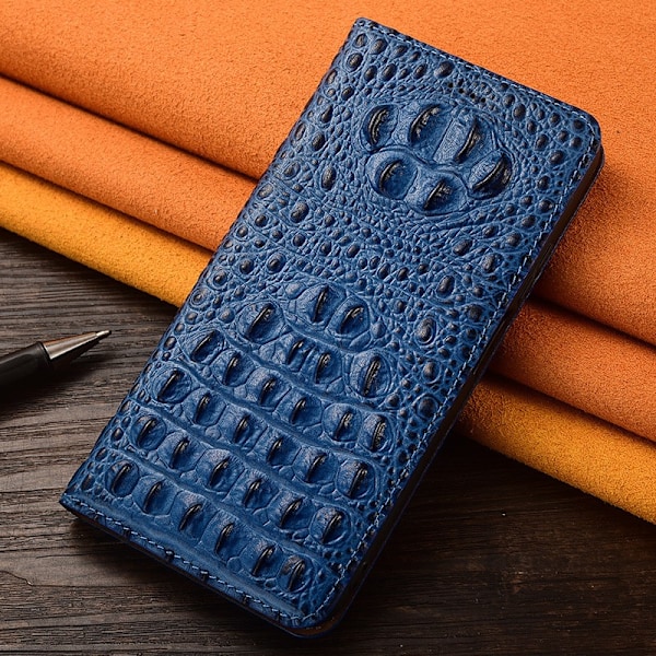 Etui til iPhone 13 Alligator Bagside Mørkeblåt Læder Flip