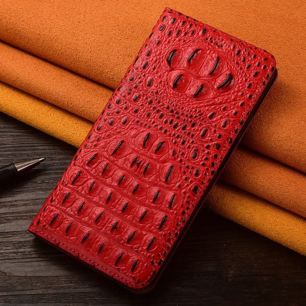 Etui til iPhone15 Alligator Bagside Rødt Læder Flip