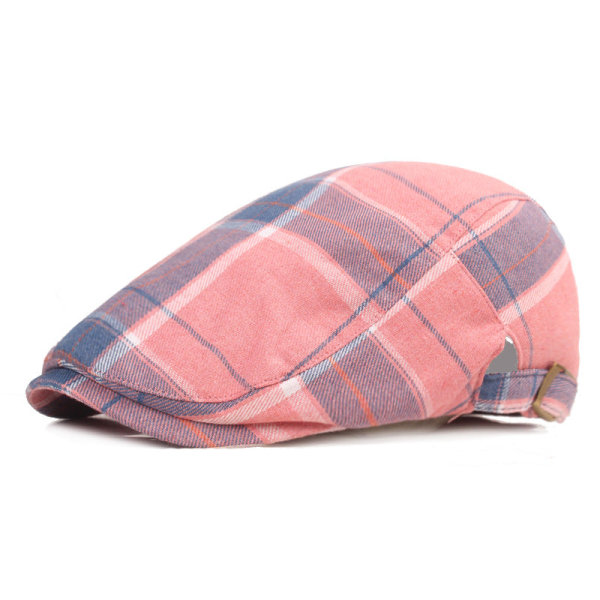 Beret Hat Vårrutet tøy Peaked Cap Herre Kvinner Retro Beret Artistic Youth Advance Hats Herre Hat Pink Adjustable