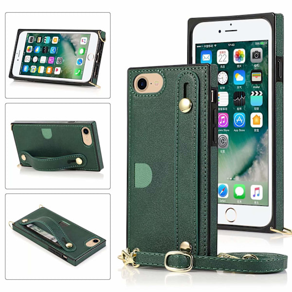 Kotelo iPhone 13 Pro Max vihreä crossbody ranneke korttipidike kaulanauha paikka nahka
