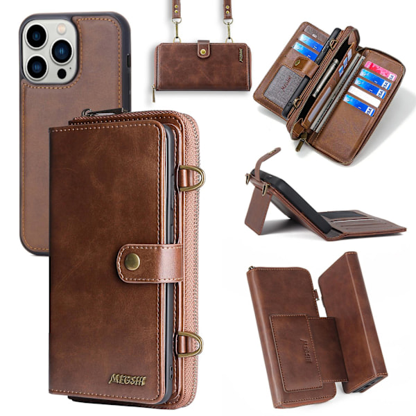 Etui til iPhone 13 brun læder crossbody multifunktionel pung