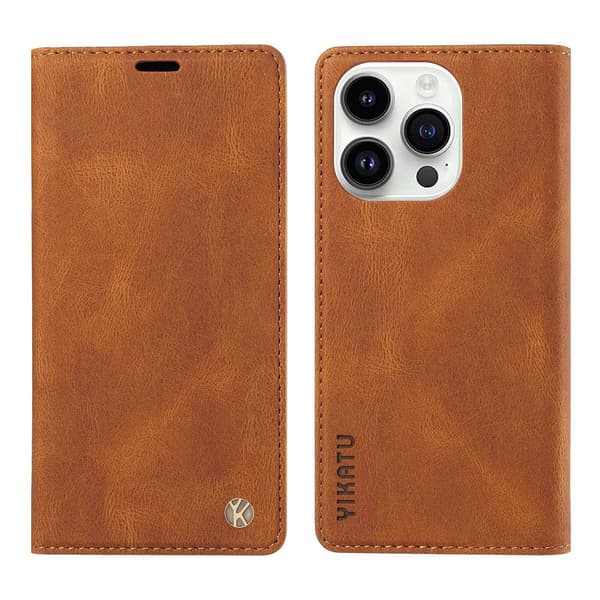 Etui til iPhone 14plus6.7 Brun Hudfølelse Matt Magnetisk Adsorpsjon Lær Solid Fli