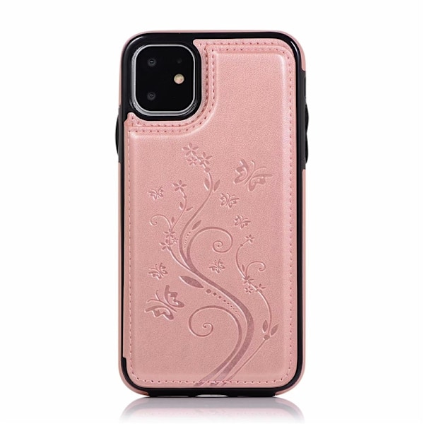 Etui til iPhone 13ProMax Rosaguld Dobbelt Spænde Præget Sommerfugl Læder Etui Stativ Wallet Kore