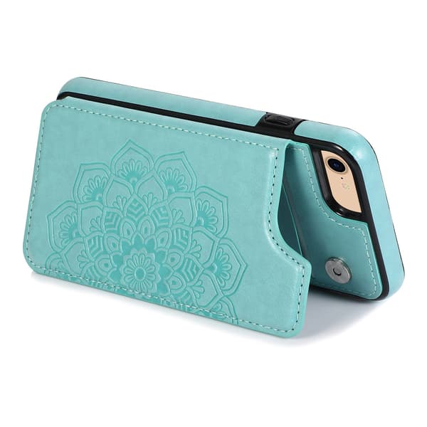 Etui til iPhone 16 Plus, mintgrønt læder med mandala-prægning